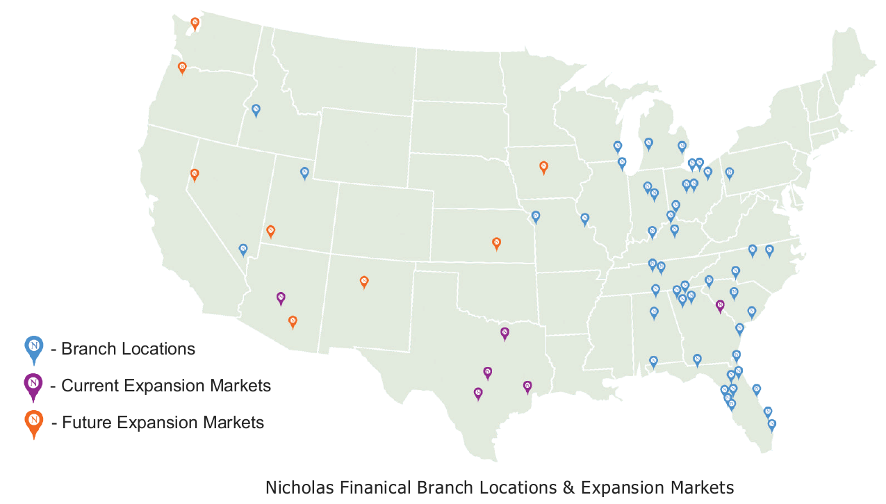 Nicholas Financial Branch Map 2021
